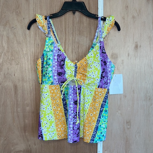 Salt + Cove Juniors' Plus Size Printed Flyaway Tankini Swim Top size 0 - Picture 2 of 12